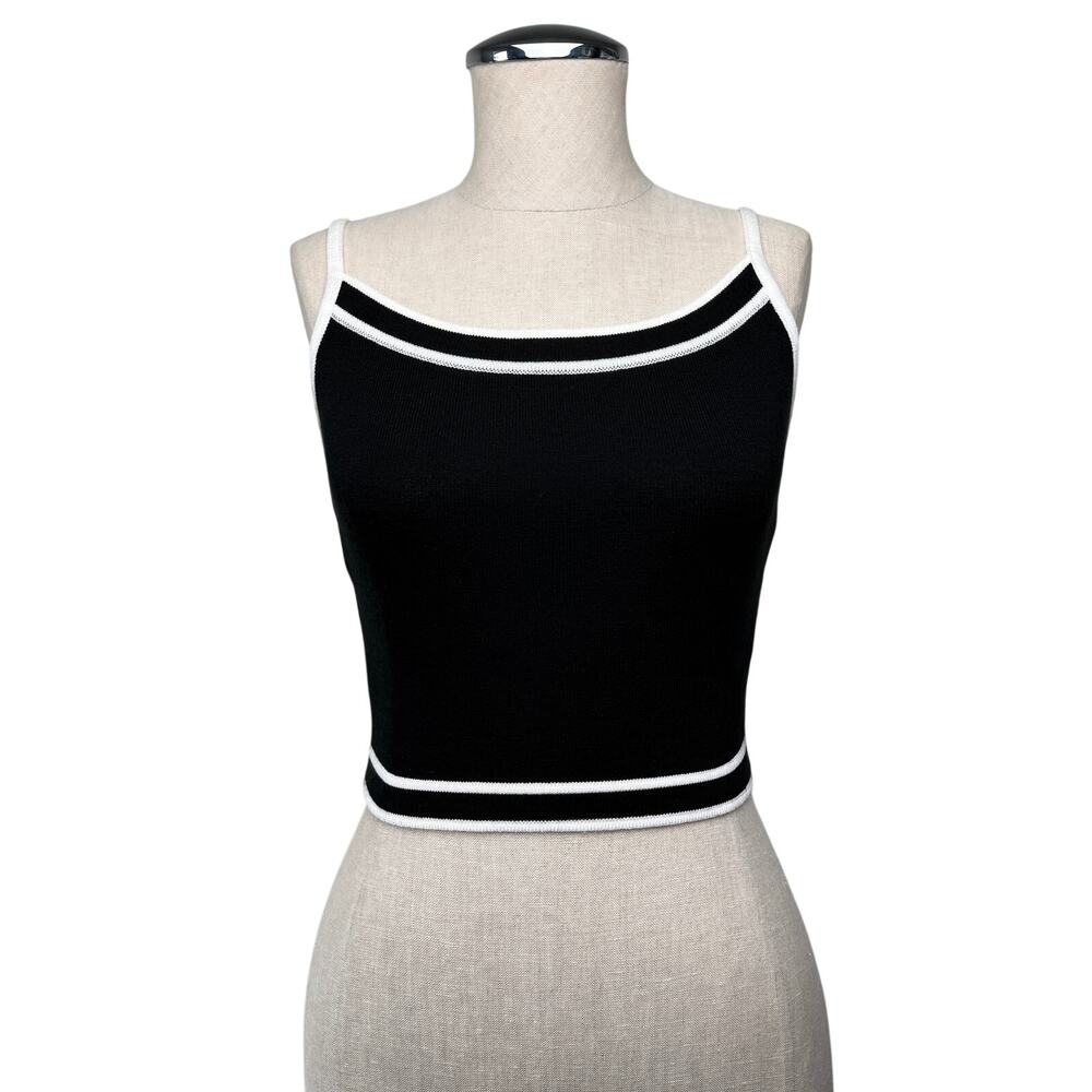 Dolce Vita Sweater Knit Tank Black Contrast Trim Crop Top Made in USA Y2K